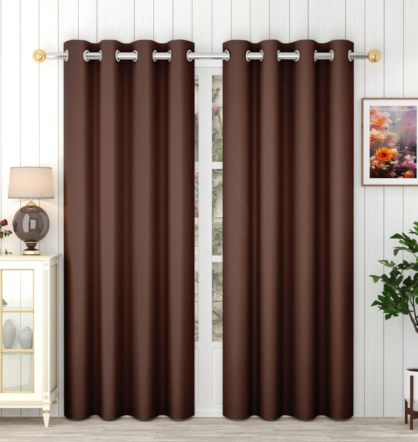 Panipat Textile Hub Polyester Eyelet Brown Solid Blackout curtains Pack of 2 - Door (4x7 Feet)