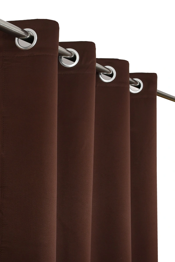 Panipat Textile Hub Polyester Eyelet Brown Solid Blackout curtains Pack of 2 - Door (4x7 Feet)