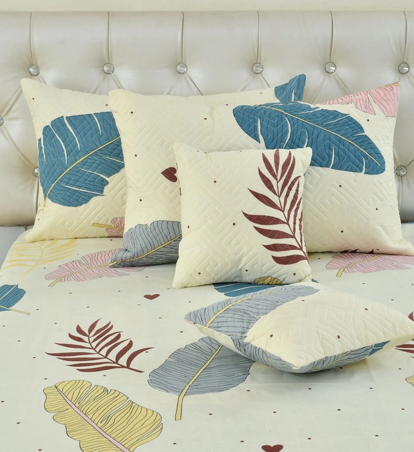 Beige King Flat 230 TC Floral Bedsheet (Pack of 1, Beige (1 Bedsheet + 2 Pillow Covers + 2 Cushion Cover with filler)