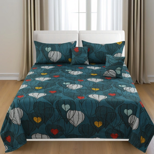 Green King Flat 230 TC Floral Bedsheet (Pack of 1, Green (1 Bedsheet + 2 Pillow Covers + 2 Cushion Cover with filler)