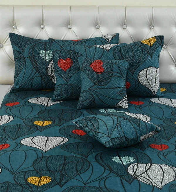 Green King Flat 230 TC Floral Bedsheet (Pack of 1, Green (1 Bedsheet + 2 Pillow Covers + 2 Cushion Cover with filler)