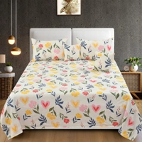 Yellow King Flat 230 TC Floral Bedsheet (Pack of 1, Yellow (1 Bedsheet + 2 Pillow Covers + 2 Cushion Cover with filler)