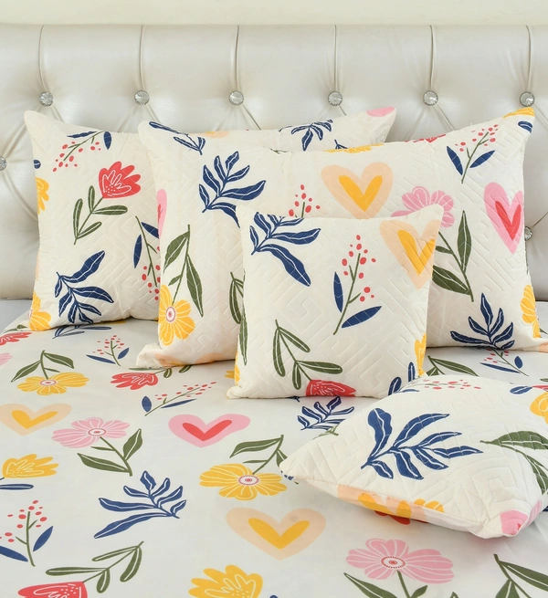 Yellow King Flat 230 TC Floral Bedsheet (Pack of 1, Yellow (1 Bedsheet + 2 Pillow Covers + 2 Cushion Cover with filler)