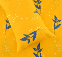 Yellow King Flat 230 TC Floral Bedsheet (Pack of 1, Yellow (1 Bedsheet + 2 Pillow Covers + 2 Cushion Cover with filler)