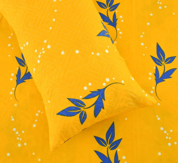 Yellow King Flat 230 TC Floral Bedsheet (Pack of 1, Yellow (1 Bedsheet + 2 Pillow Covers + 2 Cushion Cover with filler)
