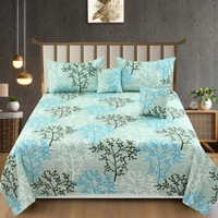 Green King Flat 230 TC Floral Bedsheet (Pack of 1, Green (1 Bedsheet + 2 Pillow Covers + 2 Cushion Cover with filler)