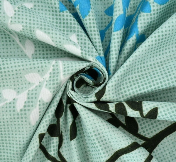 Green King Flat 230 TC Floral Bedsheet (Pack of 1, Green (1 Bedsheet + 2 Pillow Covers + 2 Cushion Cover with filler)