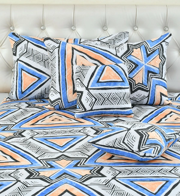 Blue King Flat 230 TC Floral Bedsheet (Pack of 1, BLUE (1 Bedsheet + 2 Pillow Covers + 2 Cushion Cover with filler)