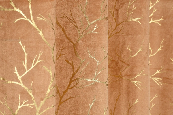 Gold velvet Premium Shining Foil Chinaar Print Blackout Curtains Pack of 2  - Long Door (4 x9 Feet), Gold