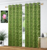 Green velvet Premium Shining Foil Chinaar Print Blackout Curtains Pack of 2  - Long Door (4 x9 Feet), Green