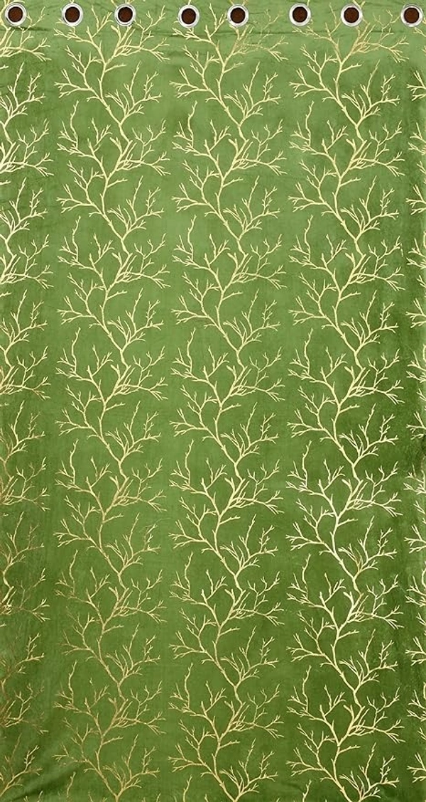 Green velvet Premium Shining Foil Chinaar Print Blackout Curtains Pack of 2  - Long Door (4 x9 Feet), Green