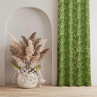 Green velvet Premium Shining Foil Chinaar Print Blackout Curtains Pack of 2  - Long Door (4 x9 Feet), Green