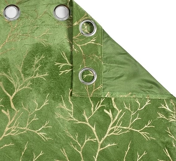 Green velvet Premium Shining Foil Chinaar Print Blackout Curtains Pack of 2  - Long Door (4 x9 Feet), Green