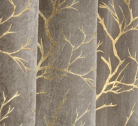 Grey velvet Premium Shining Foil Chinaar Print Blackout Curtains Pack of 2  - Long Door (4 x9 Feet), Grey