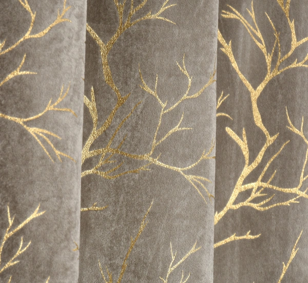 Grey velvet Premium Shining Foil Chinaar Print Blackout Curtains Pack of 2  - Long Door (4 x9 Feet), Grey