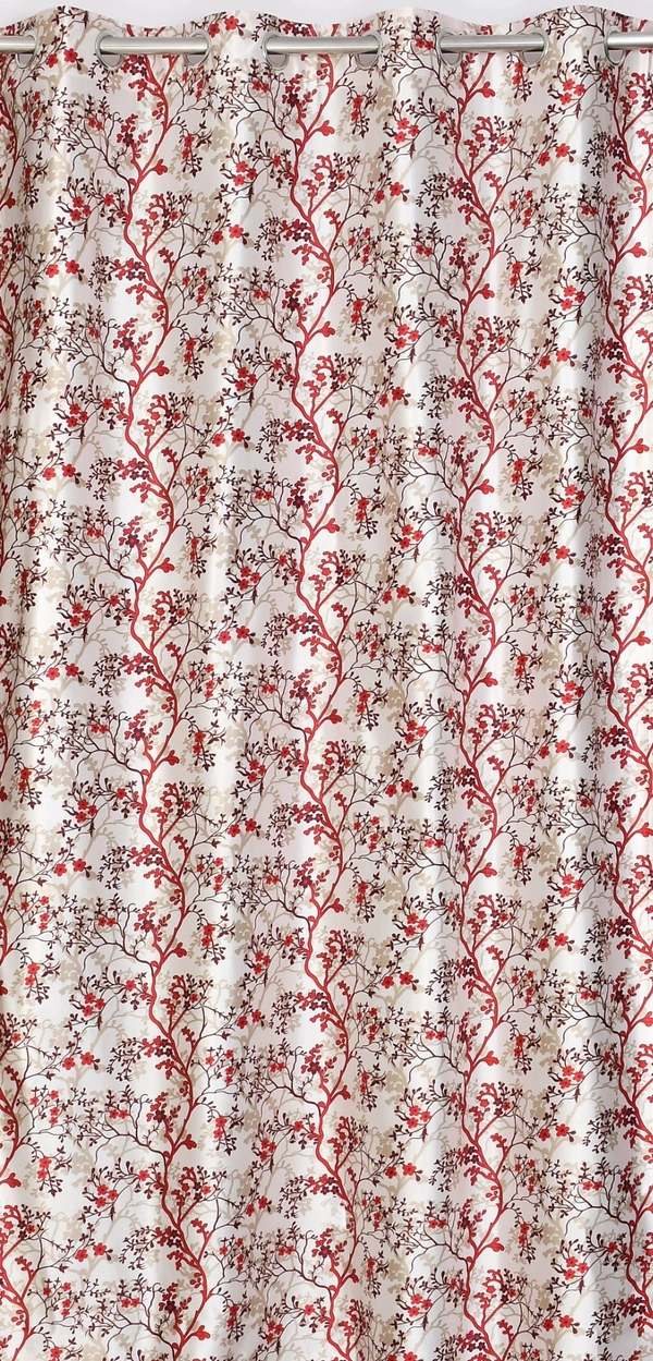 Panipat Textile Hub Polyester Eyelet Marron Designer Print curtains Pack of 2 - Door (4x7 Feet), Mexican Red