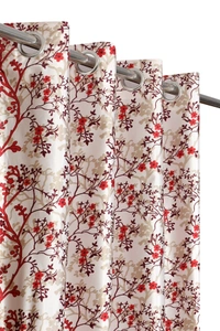 Panipat Textile Hub Polyester Eyelet Marron Designer Print curtains Pack of 2 - Door (4x7 Feet), Mexican Red