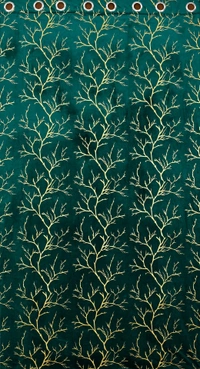 Dark Green velvet Premium Shining Foil Chinaar Print Blackout Curtains Pack of 2  - Long Door (4 x9 Feet), Green