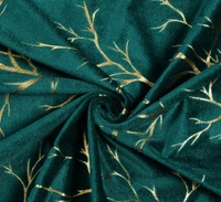 Dark Green velvet Premium Shining Foil Chinaar Print Blackout Curtains Pack of 2  - Long Door (4 x9 Feet), Green