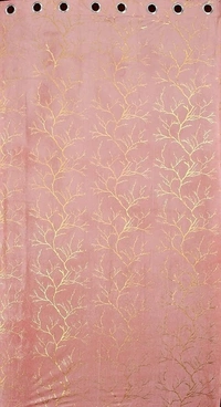 Peach velvet Premium Shining Foil Chinaar Print Blackout Curtains Pack of 2  - Door (4 x 7 Feet), Peach
