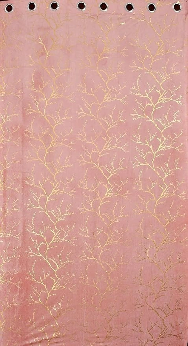 Peach velvet Premium Shining Foil Chinaar Print Blackout Curtains Pack of 2  - Door (4 x 7 Feet), Peach
