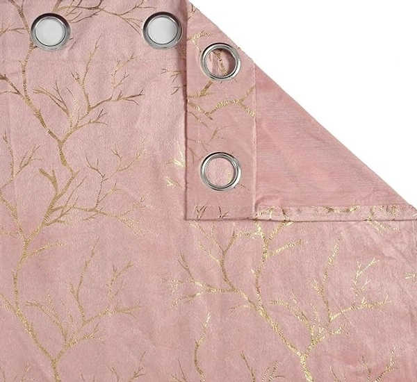 Peach velvet Premium Shining Foil Chinaar Print Blackout Curtains Pack of 2  - Door (4 x 7 Feet), Peach