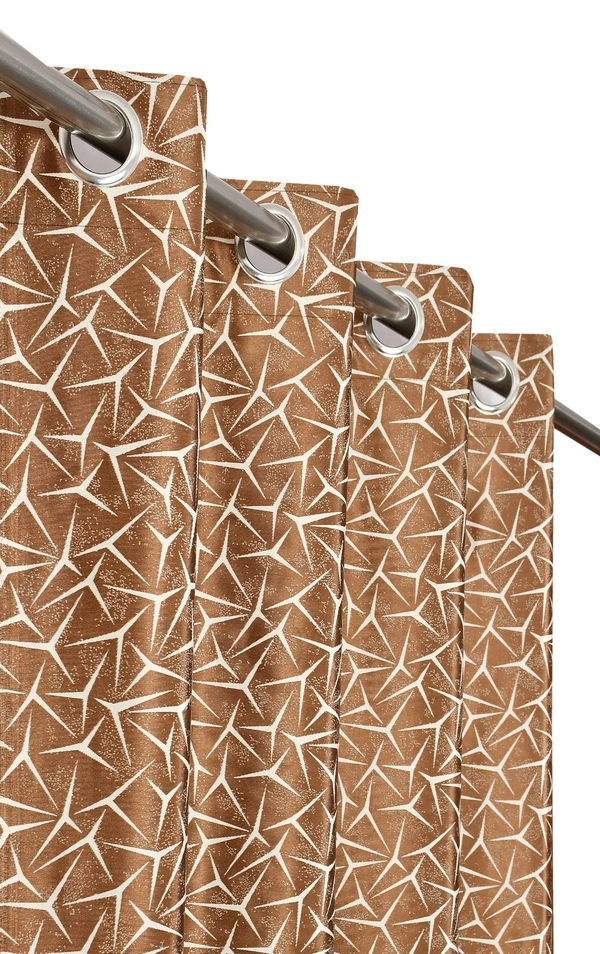 Panipat Textile Hub Polyester Eyelet Brown Designer Print curtains Pack of 2 - Window (4x5 Feet)