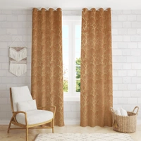 Gold velvet Premium Shining Foil Chinaar Print Blackout Curtains Pack of 2  - Long Door (4 x9 Feet), Gold