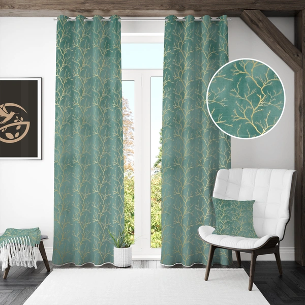 Sky velvet Premium Shining Foil Chinaar Print Blackout Curtains Pack of 2  - Window (4 x 5 Feet), Sky