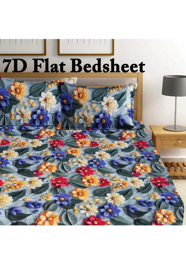 Blue 7D Cotton Feel Super Soft Fabric King Size bedsheet 7D Print Bedsheet for Double Bed with 2 Pillow Covers.