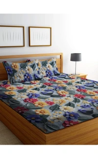Blue 7D Cotton Feel Super Soft Fabric King Size bedsheet 7D Print Bedsheet for Double Bed with 2 Pillow Covers.