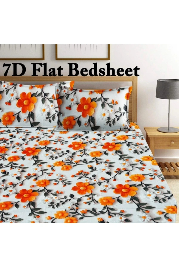 Yellow 7D Cotton Feel Super Soft Fabric King Size bedsheet 7D Print Bedsheet for Double Bed with 2 Pillow Covers.