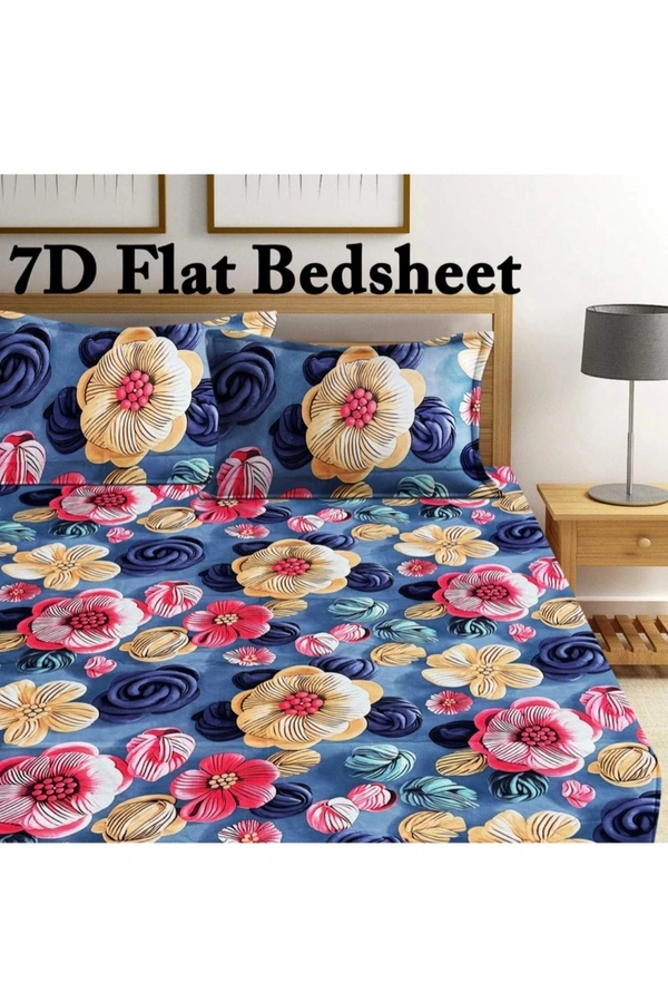 Blue 7D Cotton Feel Super Soft Fabric King Size bedsheet 7D Print Bedsheet for Double Bed with 2 Pillow Covers.