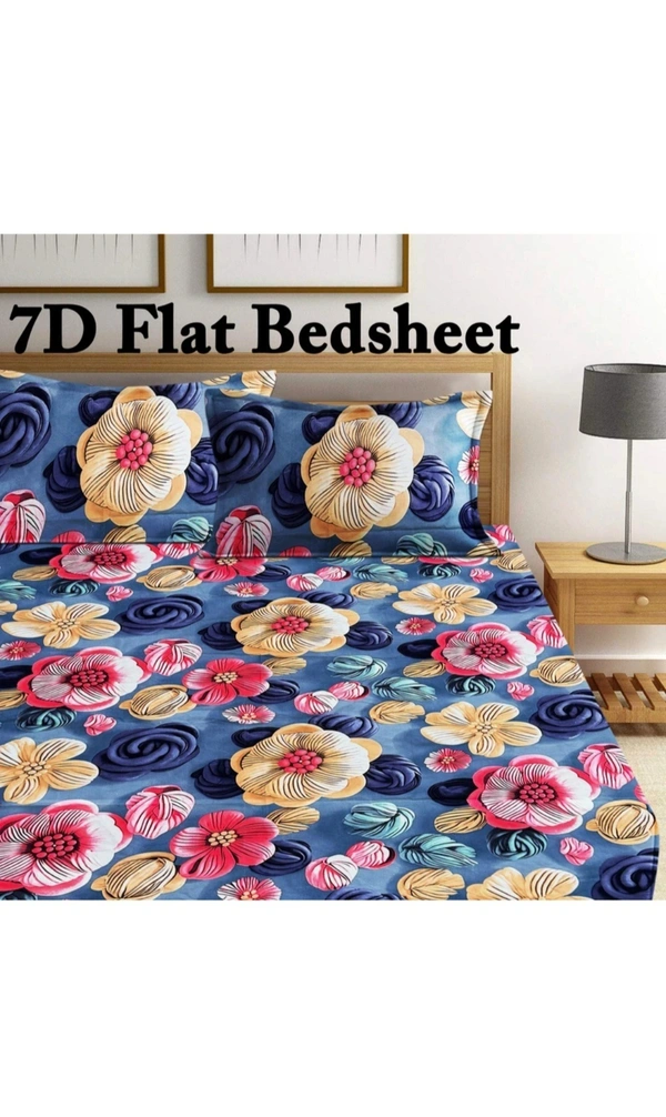 Blue 7D Cotton Feel Super Soft Fabric King Size bedsheet 7D Print Bedsheet for Double Bed with 2 Pillow Covers.