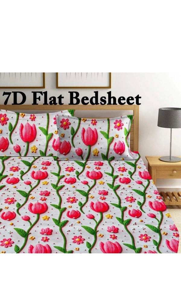 Pink 7D Cotton Feel Super Soft Fabric King Size bedsheet 7D Print Bedsheet for Double Bed with 2 Pillow Covers.