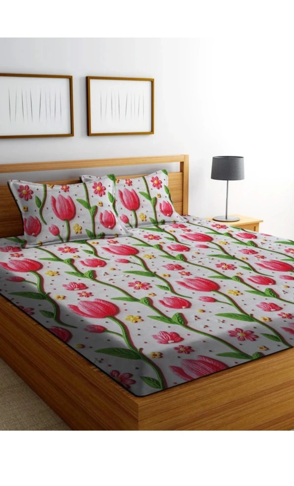 Pink 7D Cotton Feel Super Soft Fabric King Size bedsheet 7D Print Bedsheet for Double Bed with 2 Pillow Covers.
