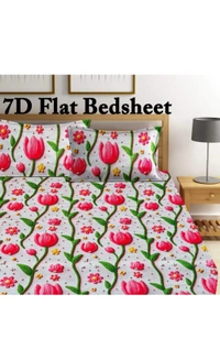 Pink 7D Cotton Feel Super Soft Fabric King Size bedsheet 7D Print Bedsheet for Double Bed with 2 Pillow Covers.