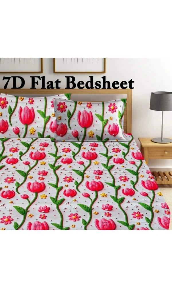 Pink 7D Cotton Feel Super Soft Fabric King Size bedsheet 7D Print Bedsheet for Double Bed with 2 Pillow Covers.