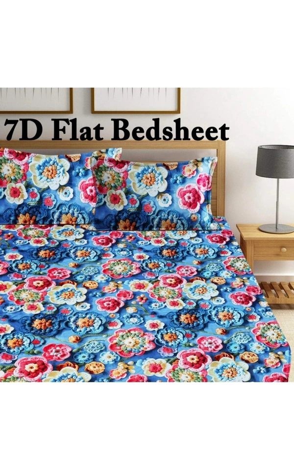 Blue 7D Cotton Feel Super Soft Fabric King Size bedsheet 7D Print Bedsheet for Double Bed with 2 Pillow Covers.