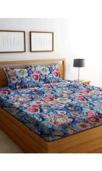 Blue 7D Cotton Feel Super Soft Fabric King Size bedsheet 7D Print Bedsheet for Double Bed with 2 Pillow Covers.