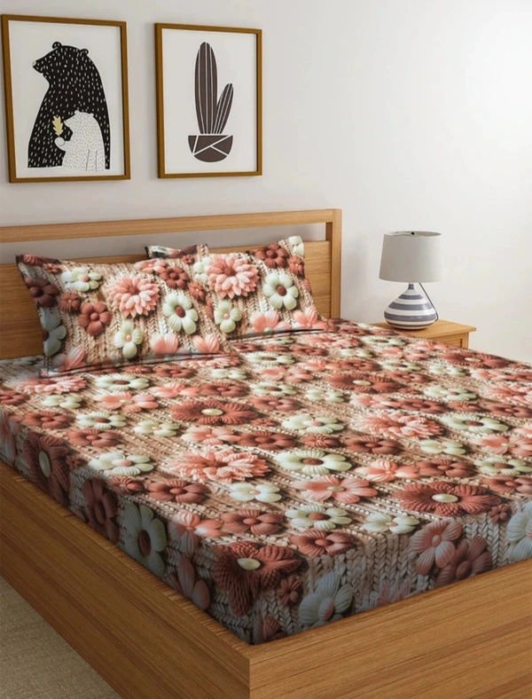 Brown 7D Cotton Feel Super Soft Fabric King Size bedsheet 7D Print Bedsheet for Double Bed with 2 Pillow Covers.