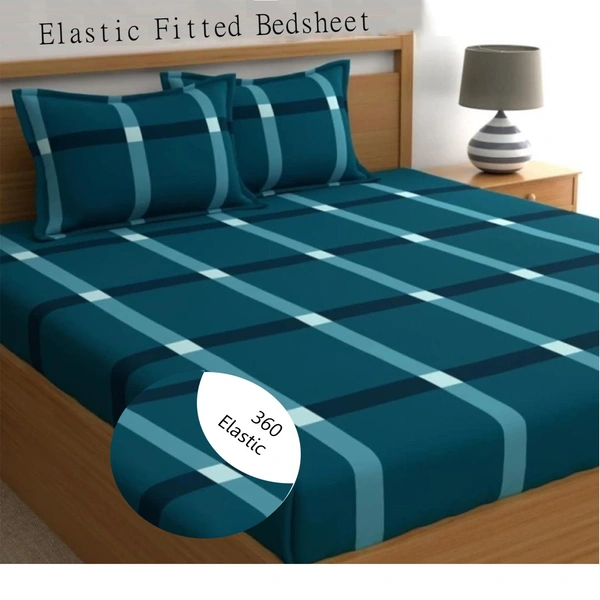 Panipat textile Hub 180 TC Microfiber Super Soft Fitted (Elastic) Double Bedsheet with 2 Pillow cover - Green