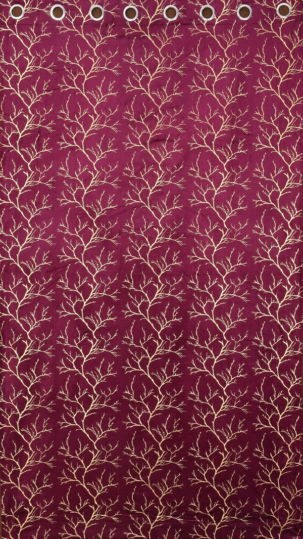 Wine velvet Premium Shining Foil Chinaar Print Blackout Curtains Pack of 2  - Window (4 x 5 Feet), Wine