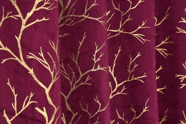Wine velvet Premium Shining Foil Chinaar Print Blackout Curtains Pack of 2  - Window (4 x 5 Feet), Wine