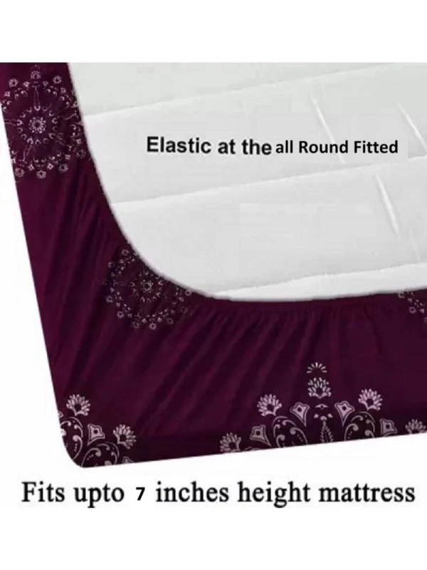 Panipat textile Hub 180 TC Microfiber Super Soft Fitted (Elastic) Double Bedsheet with 2 Pillow cover - Wine