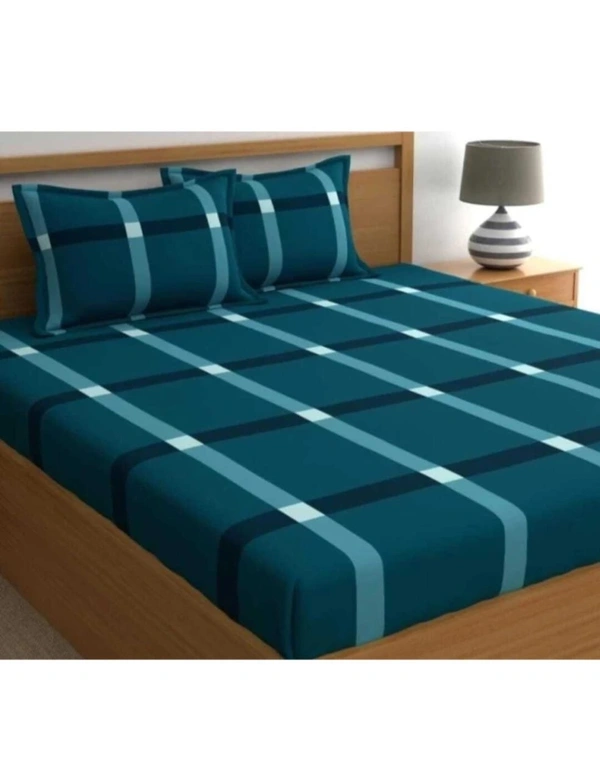 Panipat textile Hub 180 TC Microfiber Super Soft Fitted (Elastic) Double Bedsheet with 2 Pillow cover - Green