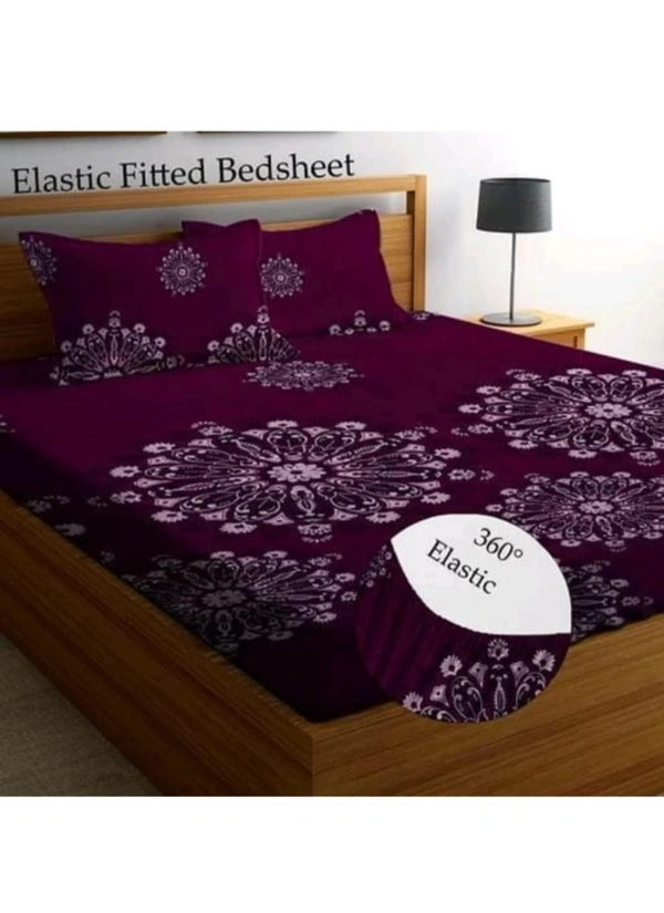 Panipat textile Hub 180 TC Microfiber Super Soft Fitted (Elastic) Double Bedsheet with 2 Pillow cover - Wine