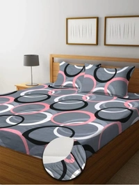 Panipat textile Hub 180 TC Microfiber Super Soft Fitted (Elastic) Double Bedsheet with 2 Pillow cover - Grey