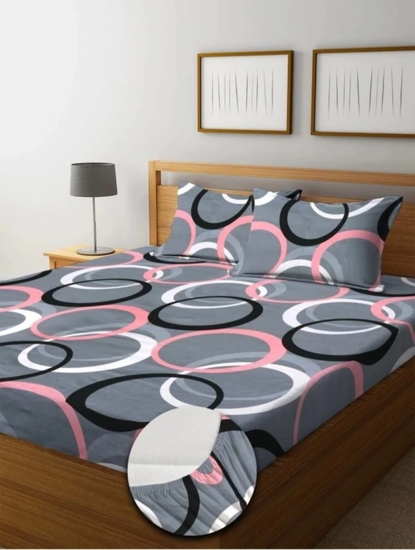 Panipat textile Hub 180 TC Microfiber Super Soft Fitted (Elastic) Double Bedsheet with 2 Pillow cover - Grey