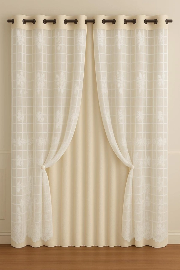 Cream luxury Double layer Curtains (Self Design, Pack of 2)  - Window (4 x 5 Feet)
